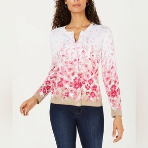Karen Scott Jersey Cardigan Sweater Allover Floral-Print Button Down XXL